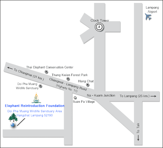 Map : Elephant Reintroduction Foundation Lampang Office